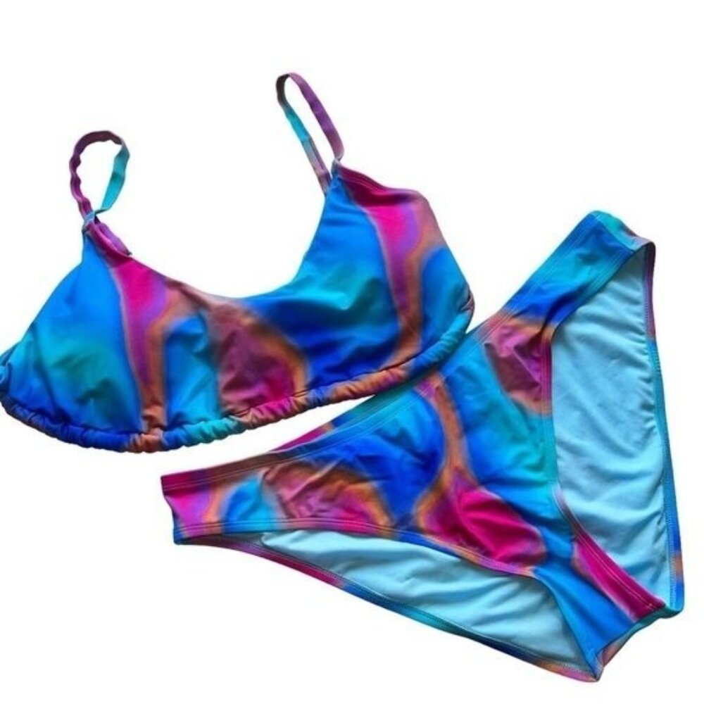 Wild Fable Womens Tie-Dye Bikini Set 2X Blue/Pink Removable Pads